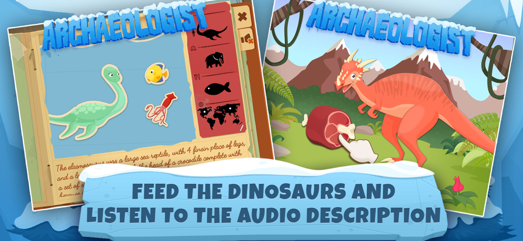 Dinosaur Coloring Game Ice Age - Schermate educative che mostrano fatti sui dinosauri e gioco interattivo di alimentazione dei dinosauri