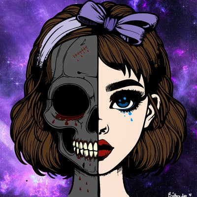 realistic girl with half skull mask