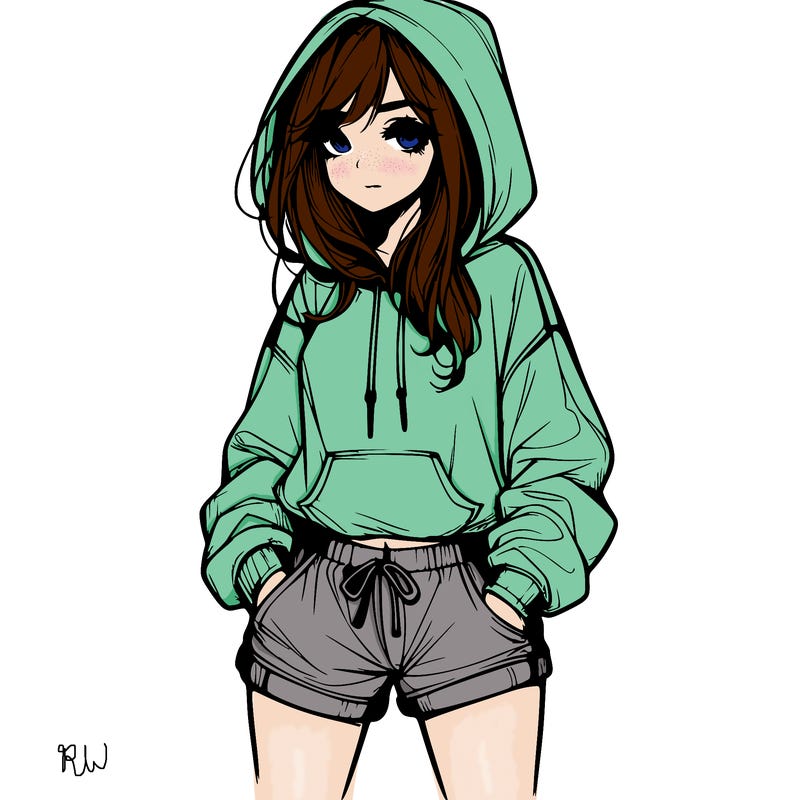 realistic girl in shorts and hoodie