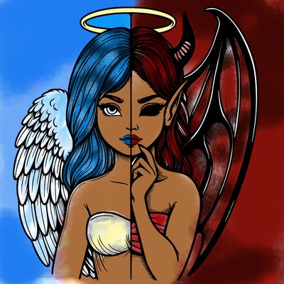 realistic angel half demon