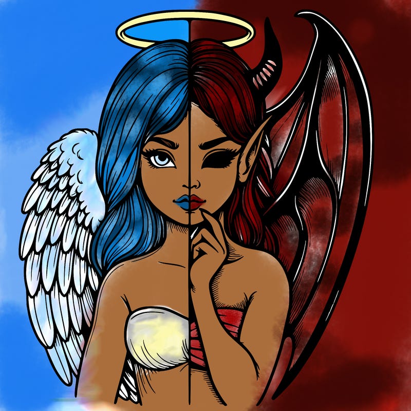 realistic angel half demon