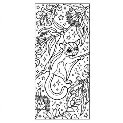 Discover the joy of coloring with this adorable sugar glider bookmark template, nestled among beautiful eucalyptus foliage. This unique design offers a perfect blend of nature's charm and creative relaxation, ideal for all ages.