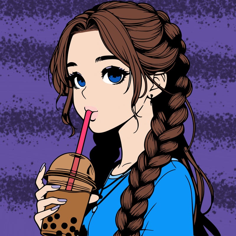 realistic girl with braided hair drinking boba