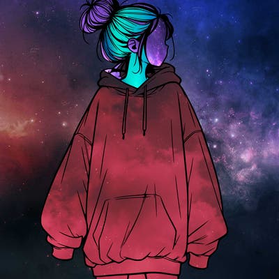 realistic girl with a oversized sweatshirt on and a bun