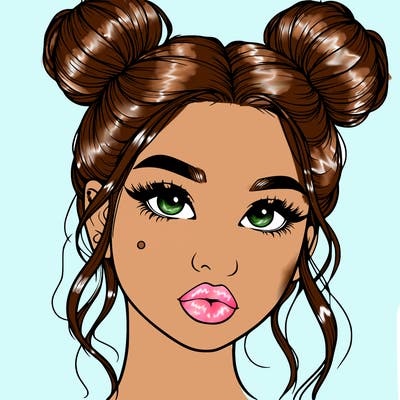 realistic girl with two buns on her hair and lips