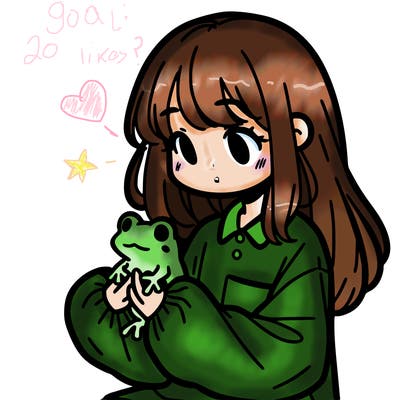 girl with long hair and a oversized shirt. and she is holding a frog