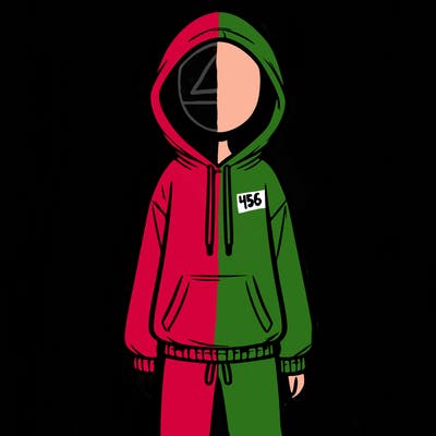 faceless girl in a tracksuit with a hood on and no hair