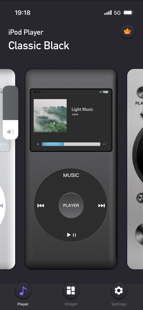 Muwi: Music Widget - Retro iPod style music player interface in classic black theme