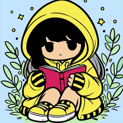 girl in oversized hoodie reading a book