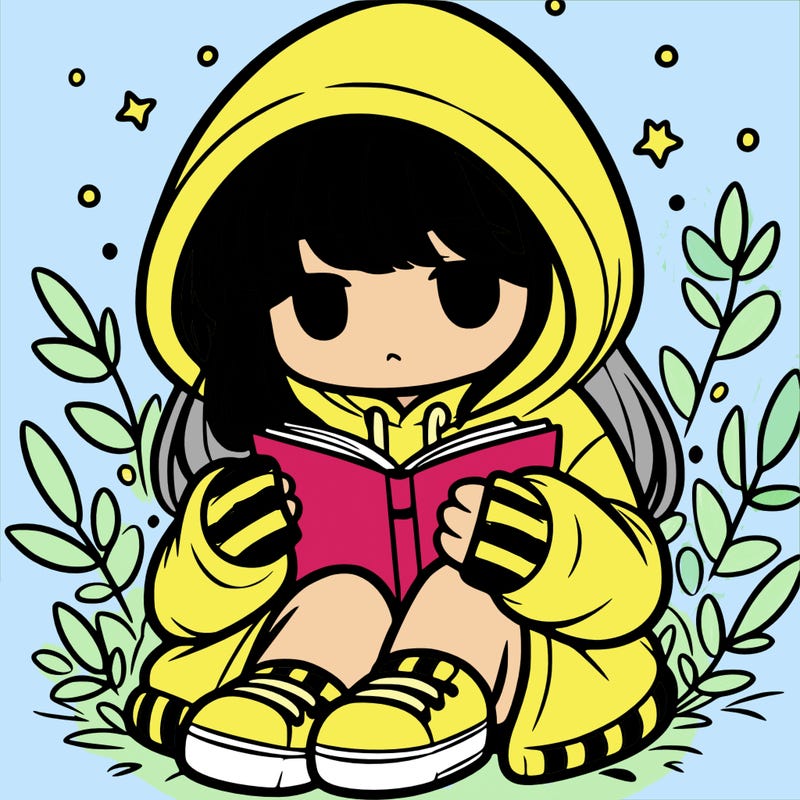 girl in oversized hoodie reading a book