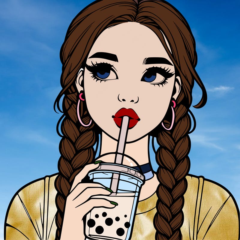 realistic girl with braided hair drinking boba