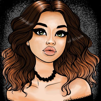 realistic girl with wavy hair and lips