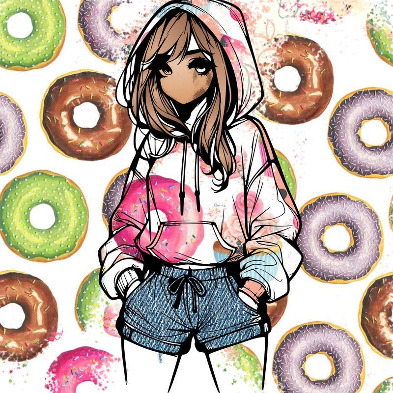 realistic girl in shorts and hoodie