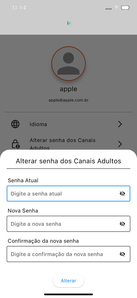 WiTV play - Interface de l'application WiTV play présentant l'écran de changement de mot de passe pour le contenu pour adultes restreint