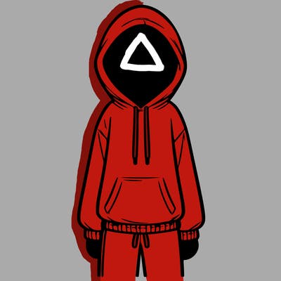 faceless girl in a tracksuit with a hood on and no hair