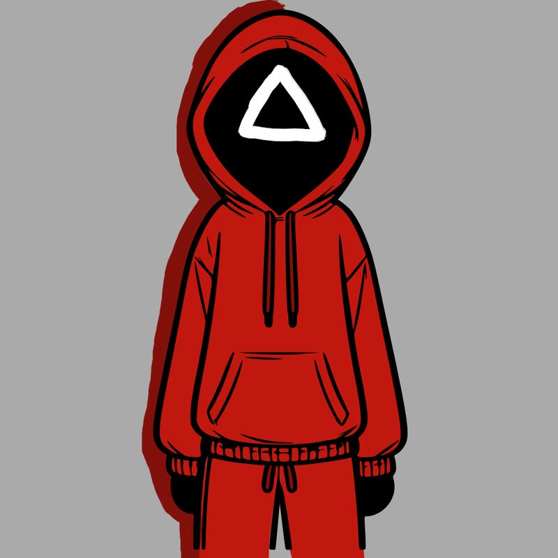 faceless girl in a tracksuit with a hood on and no hair