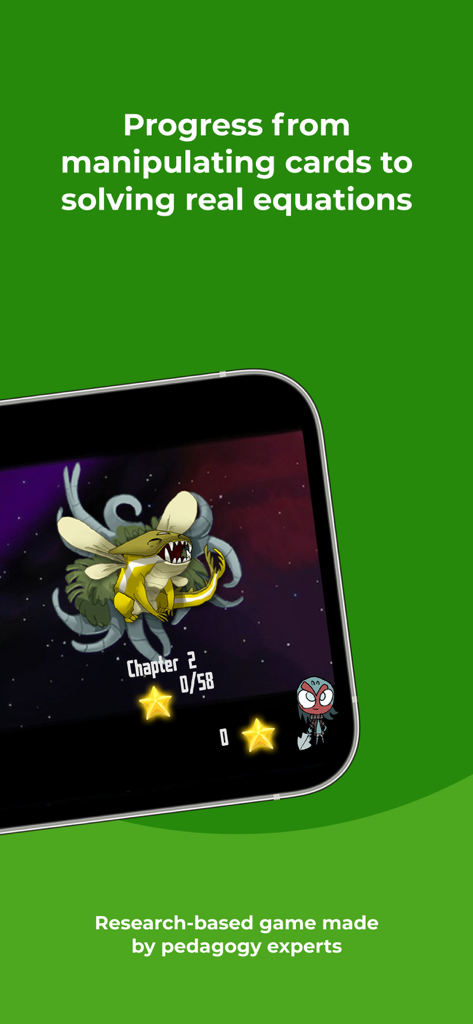 Captura de pantalla de Kahoot Algebra 2 de DragonBox que muestra el crecimiento del personaje dragón y la progresión de nivel en el Capítulo 2.