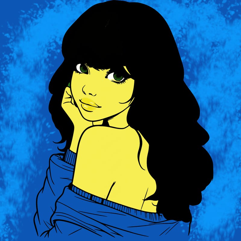 realistic girl with bangs looking over her shoulder