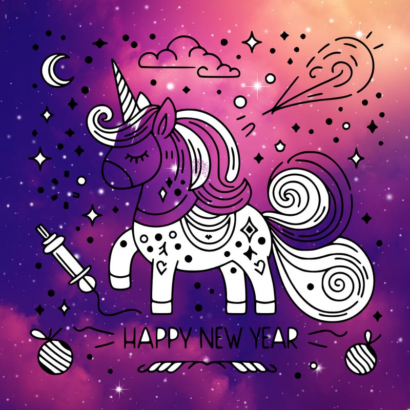 happy new year illustration calligraphic style outline; thin lines; light colors