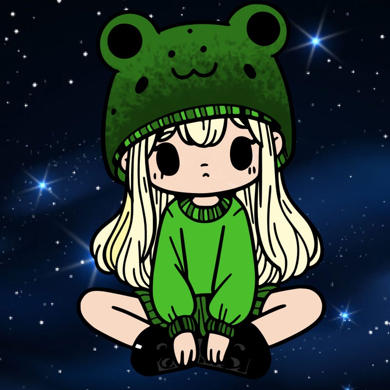 a girl wearing a frog hat and some frog socks