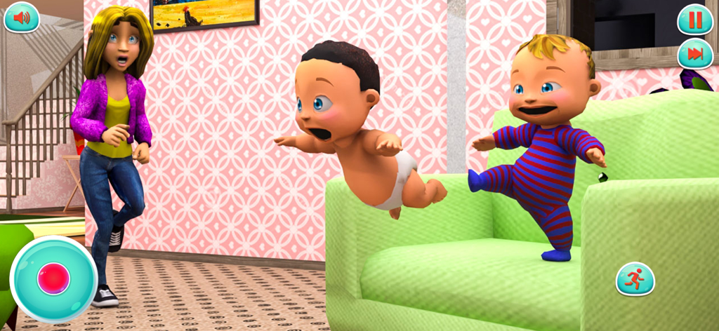 Baby Twins Prank Mom Simulator - Mischievous baby twins pranking their mother in a virtual living room