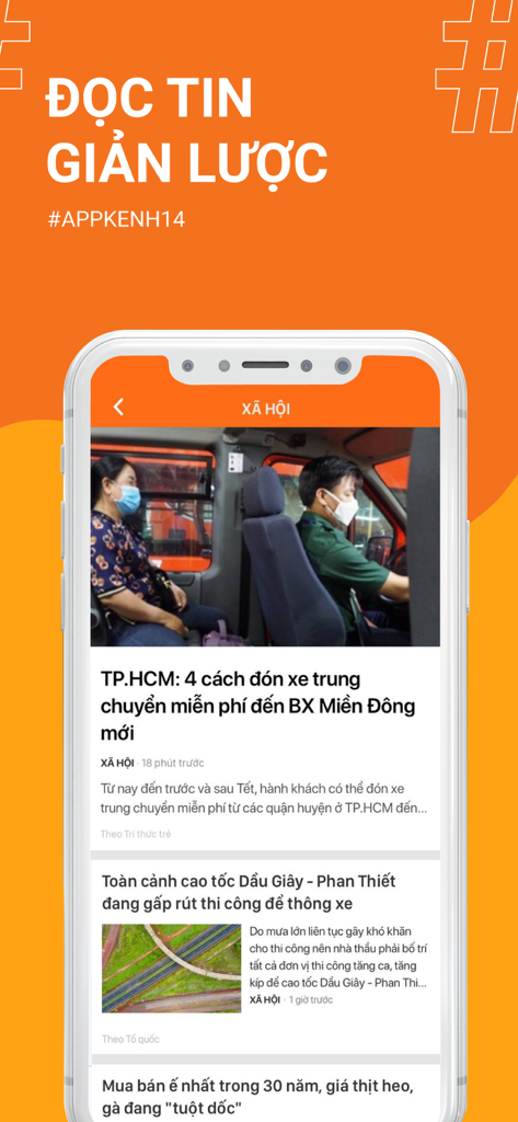 Kenh14.vn: Tin tức giới trẻ - Kenh14-App-Anzeige mit vereinfachten Schlagzeilen für soziale Nachrichten auf Vietnamesisch