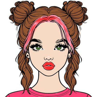 realistic girl with two buns in hair and lips