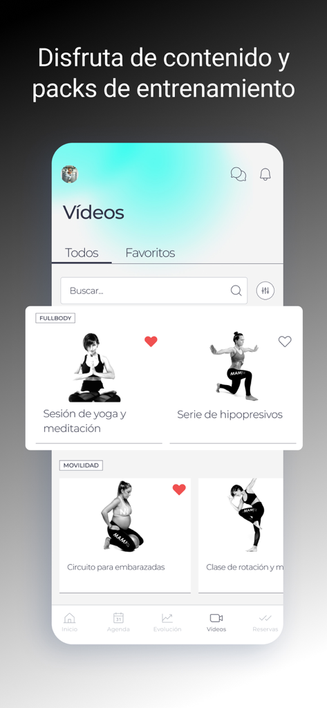 MAMIfit - MAMIfit app screen showing fitness videos for yoga meditation and pregnancy