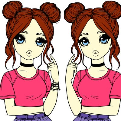 two realistic girls with two buns