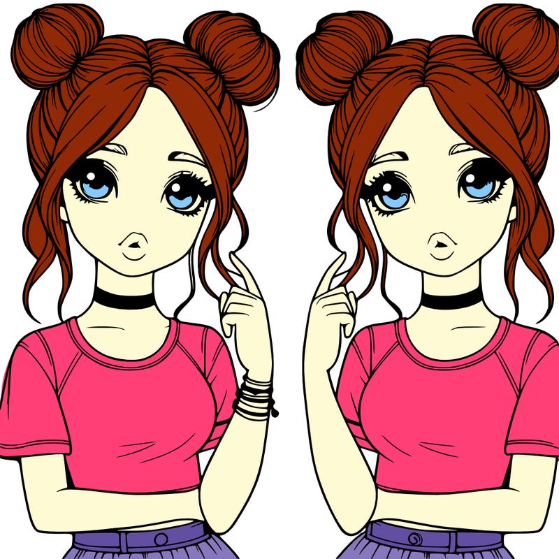 two realistic girls with two buns