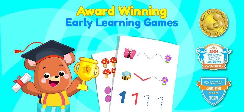 ElePant Kids Learning Games 2+ - Award winning early learning games for preschool kids with printable worksheets and educational certifications