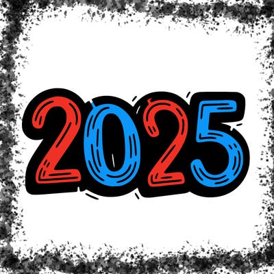 one line scrawled numbers sketch design “2025”