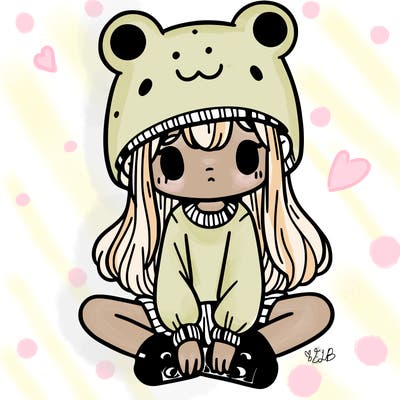 a girl wearing a frog hat and some frog socks