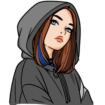 a realistic girl in a hoodie
