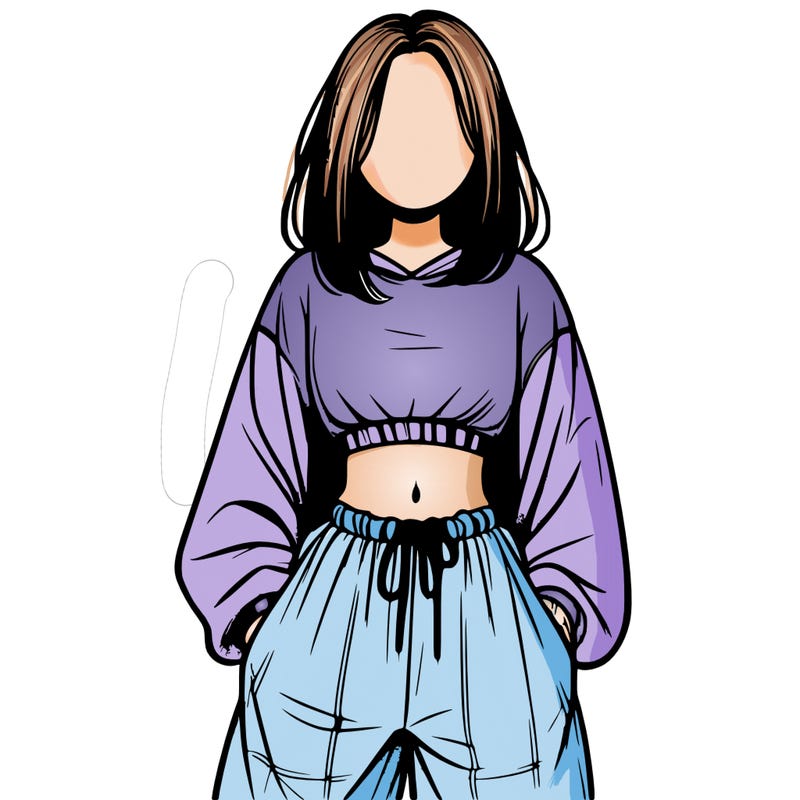 realistic girl faceless with baggy pants and a crop top