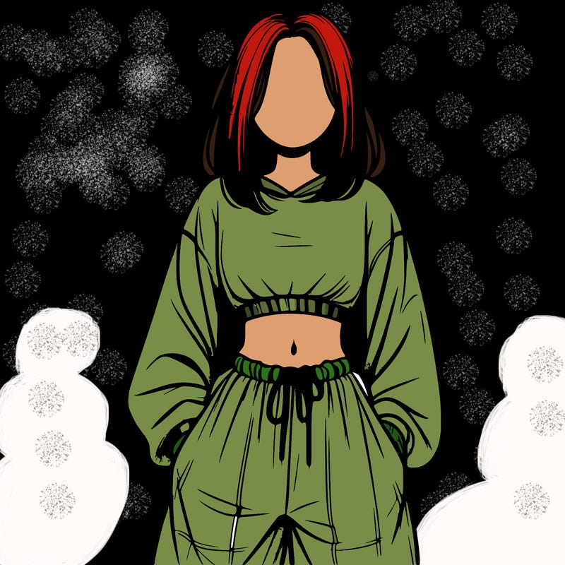 realistic girl faceless with baggy pants and a crop top