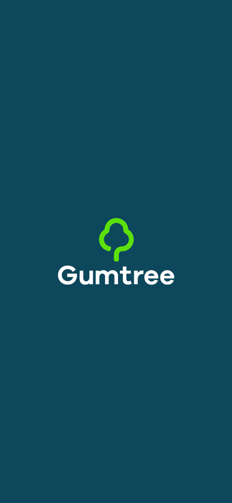 Gumtree – Buy & Sell - Pantalla de inicio de la aplicación Gumtree con el logo del árbol verde y el nombre de la marca