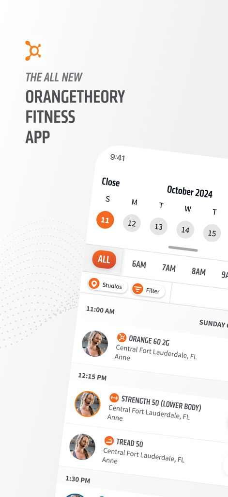 Orangetheory Fitness mobile app displaying the daily workout schedule and class booking options.