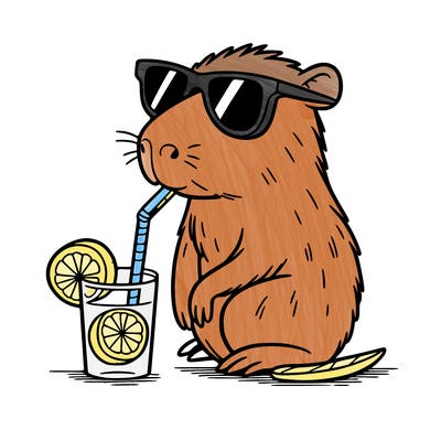 capybara drinking lemonade with sunglasses