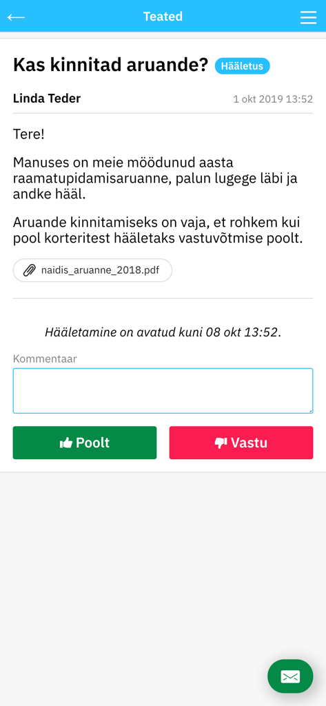 Korto - Digital voting interface in the Korto app for homeowners association decisions