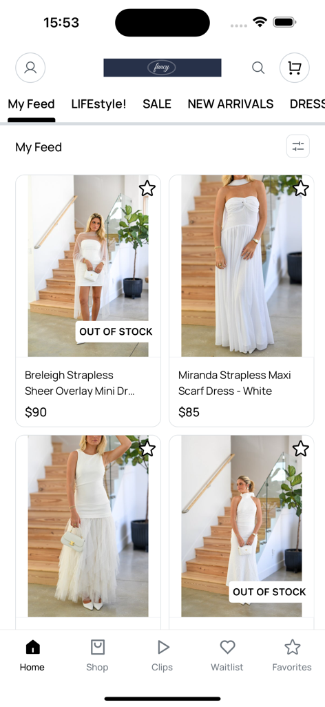 Fancy D Boutique - Fancy D Boutique mobile app feed showing various white dresses