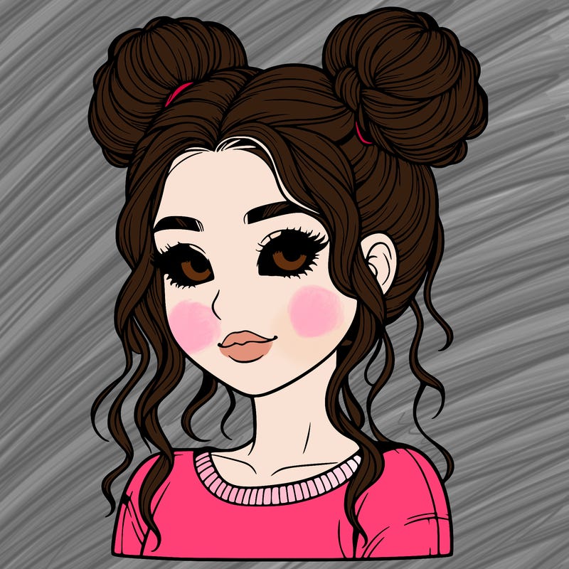 realistic girl with two buns in her hair
