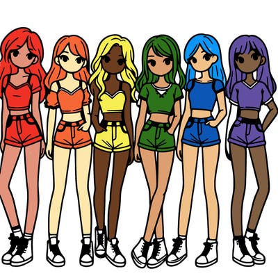 a group of girls wearing crop tops and shorts