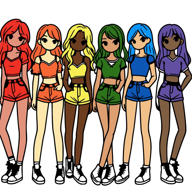 a group of girls wearing crop tops and shorts