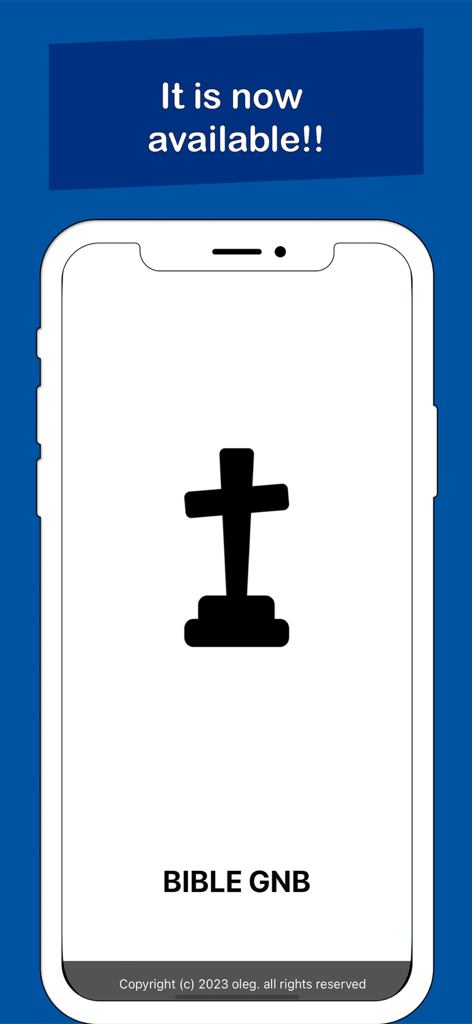 Pantalla de introducción de la aplicación Biblia en Buenas Nuevas GNB con un icono de cruz.