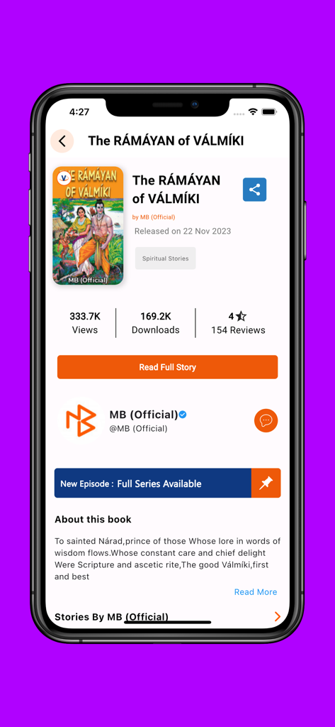 Buchdetailseite für 'The Ramayan of Valmiki' in der Matrubharti Mobile App