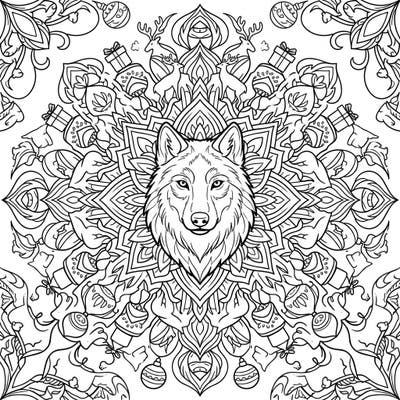 Combine the mystique of the wolf with the joy of the holidays in this stunning Christmas mandala coloring page. Discover intricate patterns woven with festive symbols, perfect for a relaxing and creative coloring experience.