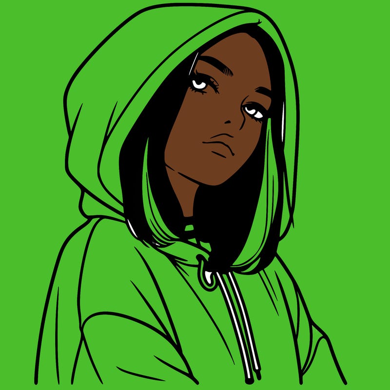 a realistic girl in a hoodie