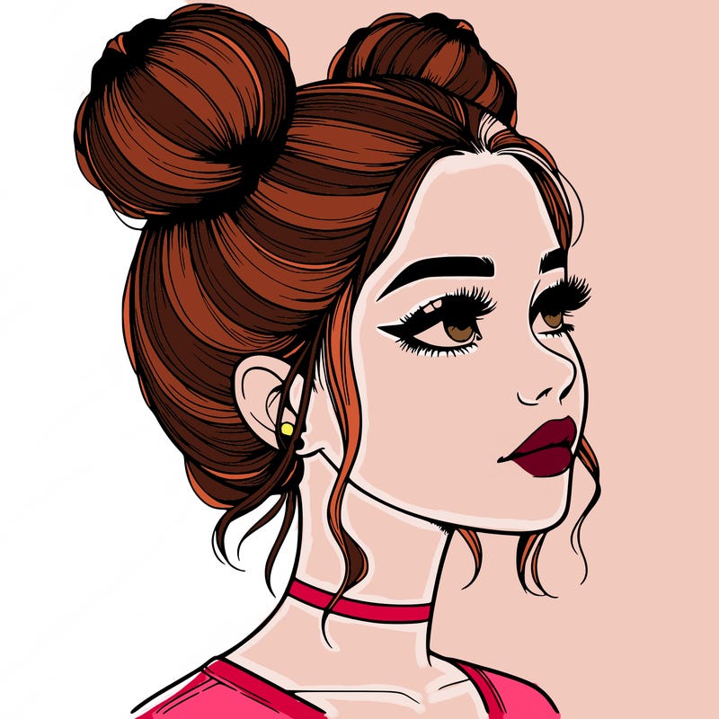realistic girl with buns on the top of her head