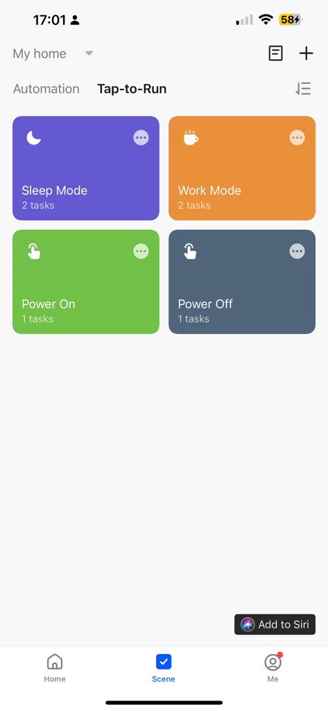 ENERGIZER SMART - Energizer Smart app interface showing tap to run automation modes like sleep mode and work mode